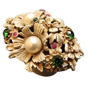 Vintage Signed Florenza White Washed Jeweled Box (A2523)